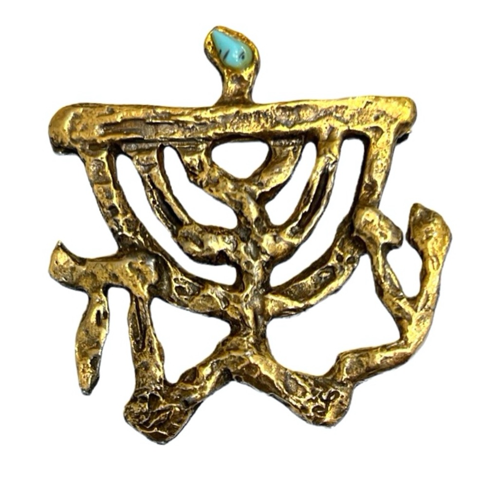 JACQUES LIPCHITZ CUBIST MODERNIST MENORAH JUDAICA BROOCH circa 1970